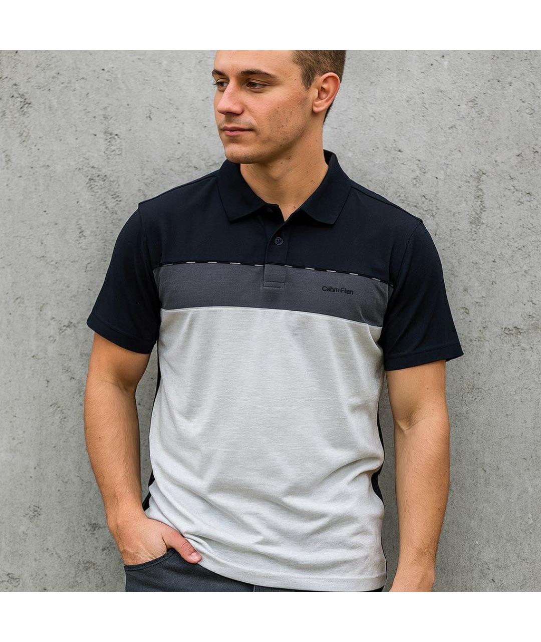 CALVIN KLEIN Черное хлопковое поло с коротким рукавом, фото 3