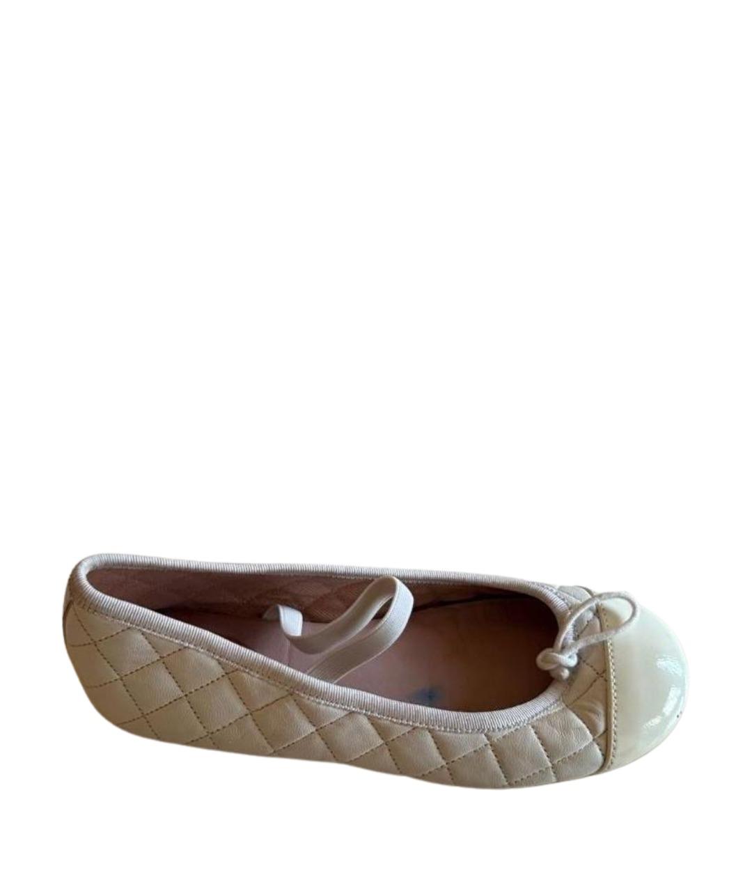 PRETTY BALLERINAS Бежевые кожаные балетки, фото 1