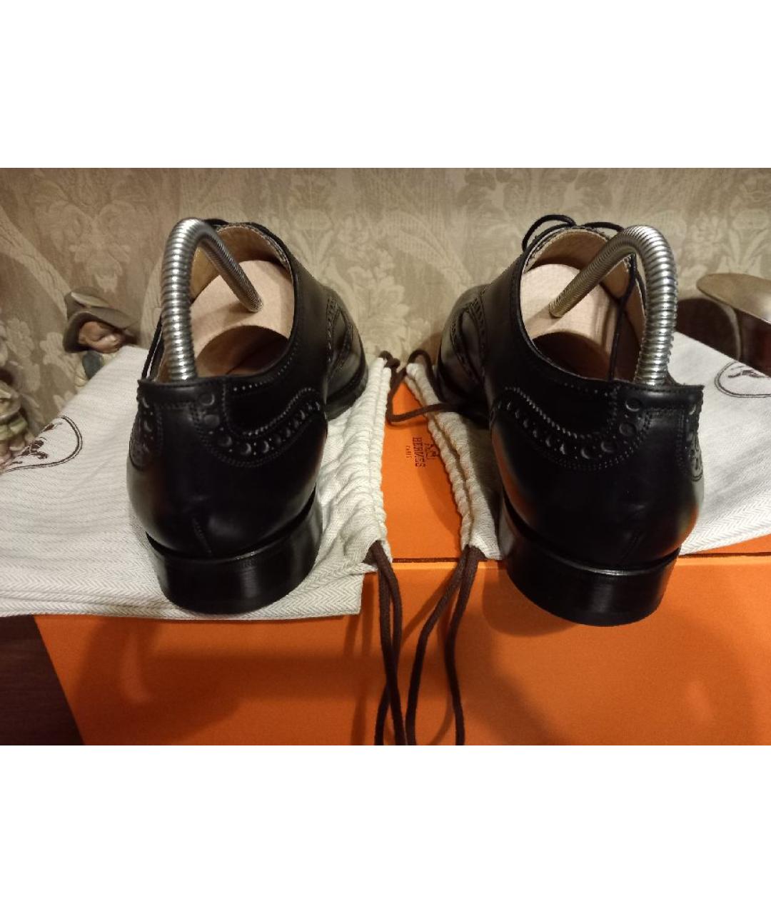 HERMES Черные кожаные низкие ботинки, фото 5