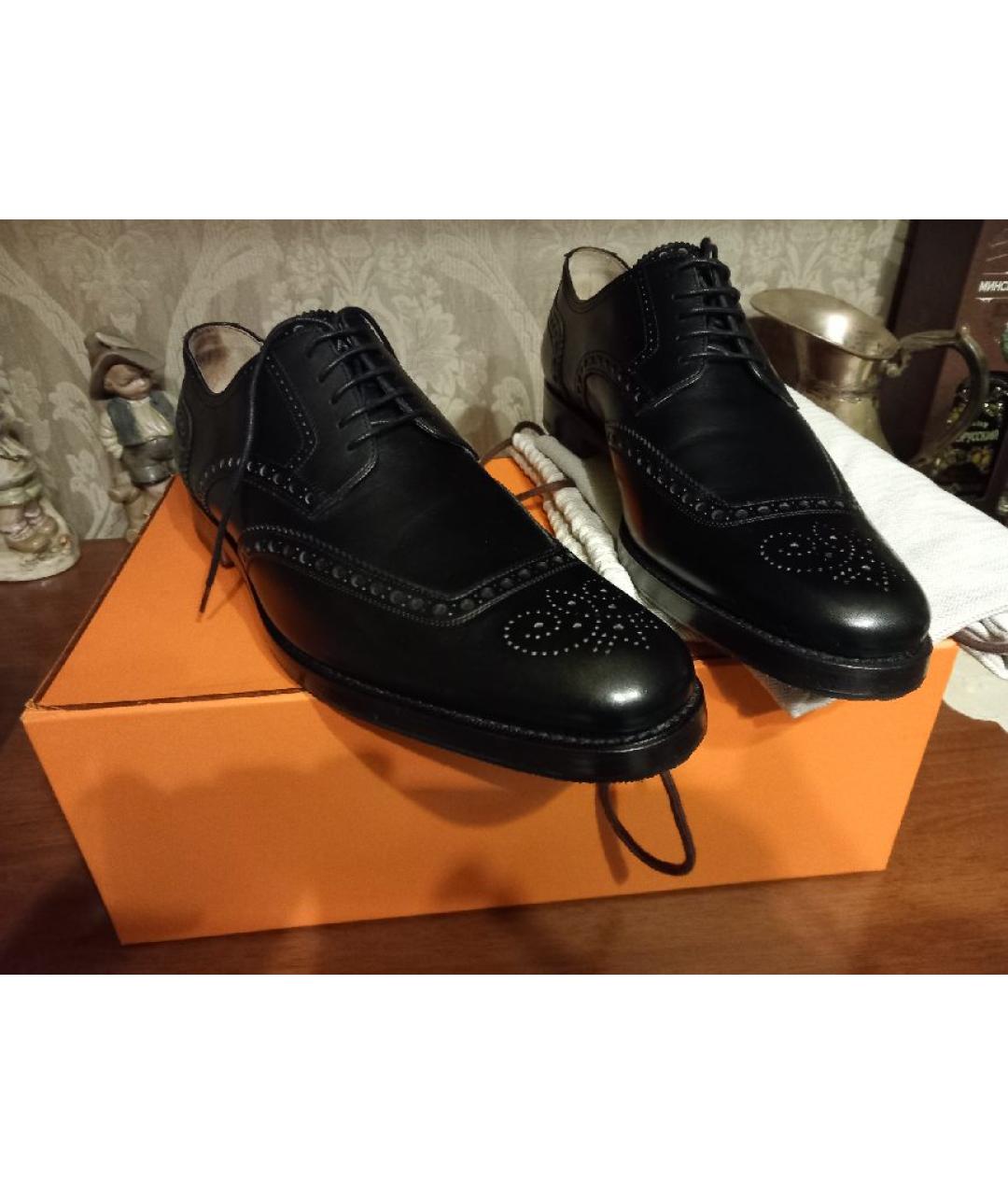 HERMES Черные кожаные низкие ботинки, фото 2