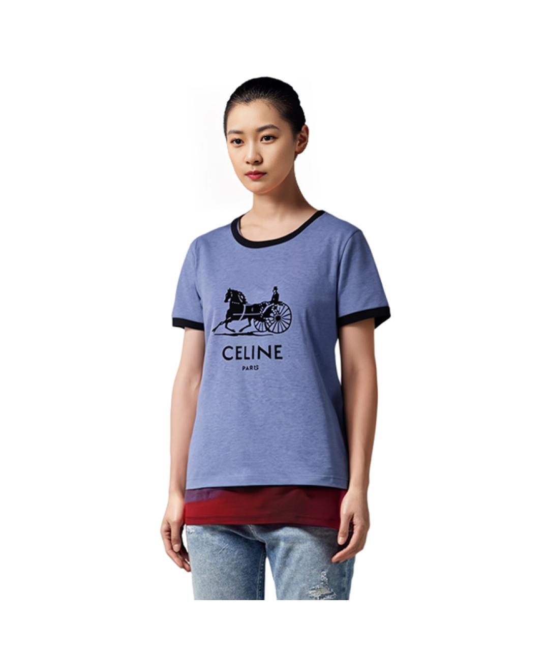 CELINE Синяя хлопковая футболка, фото 5