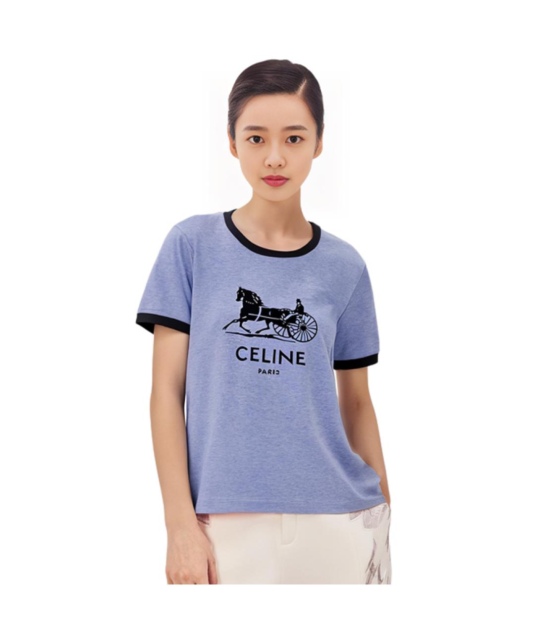 CELINE Синяя хлопковая футболка, фото 3