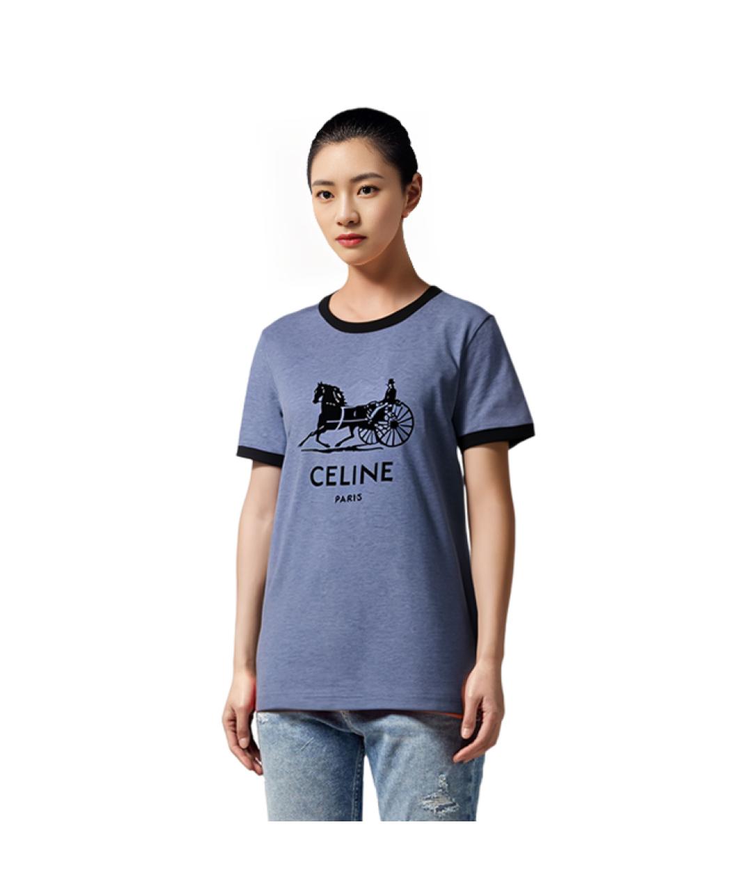 CELINE Синяя хлопковая футболка, фото 6
