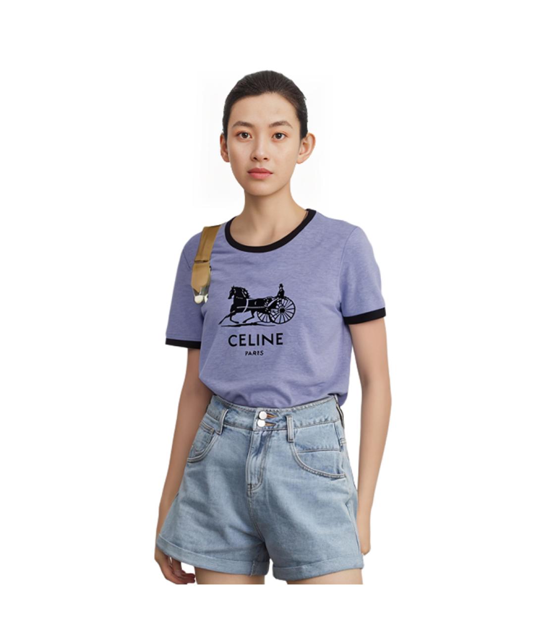 CELINE Синяя хлопковая футболка, фото 4