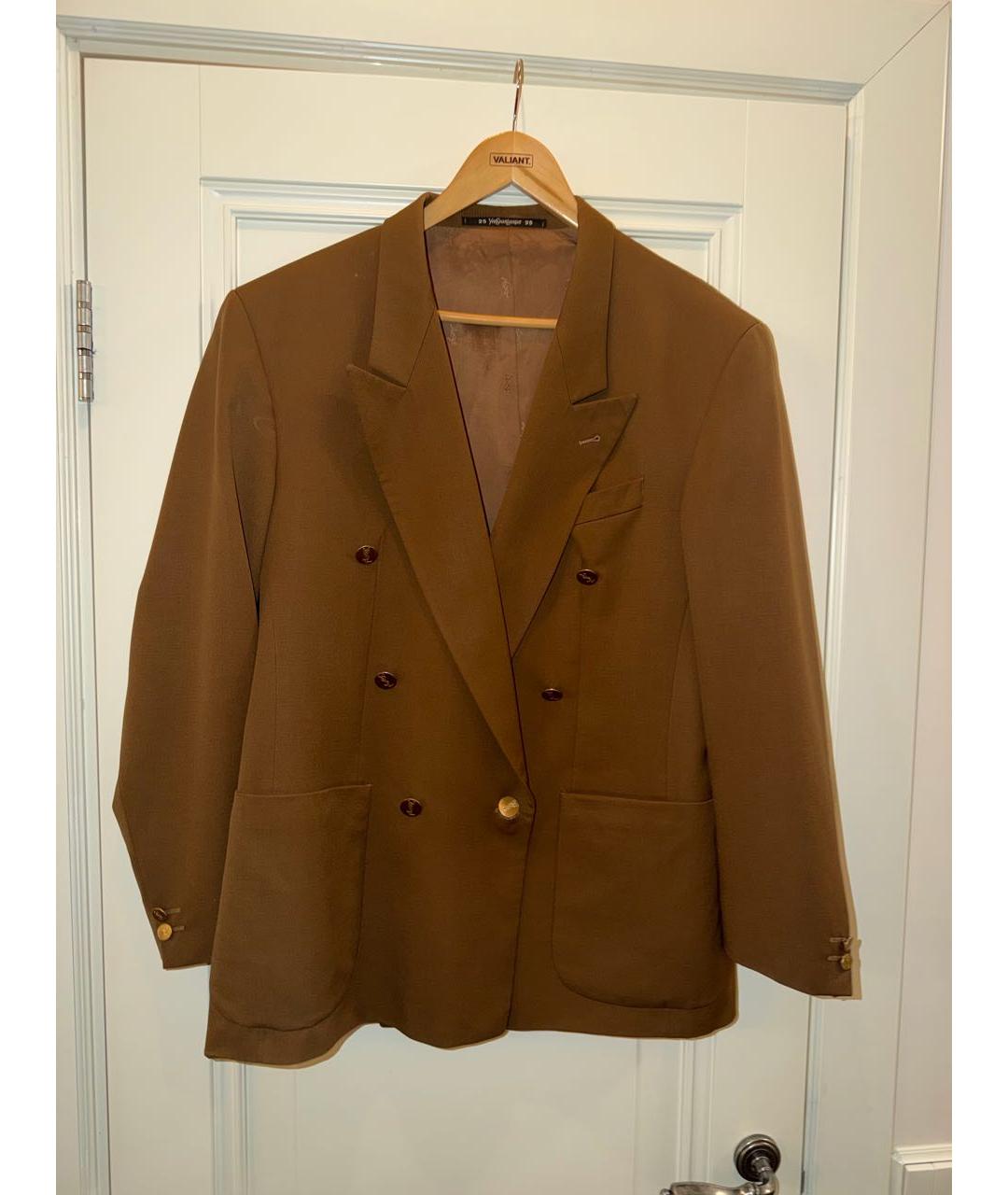 YVES SAINT LAURENT VINTAGE Коричневый шерстяной жакет/пиджак, фото 7