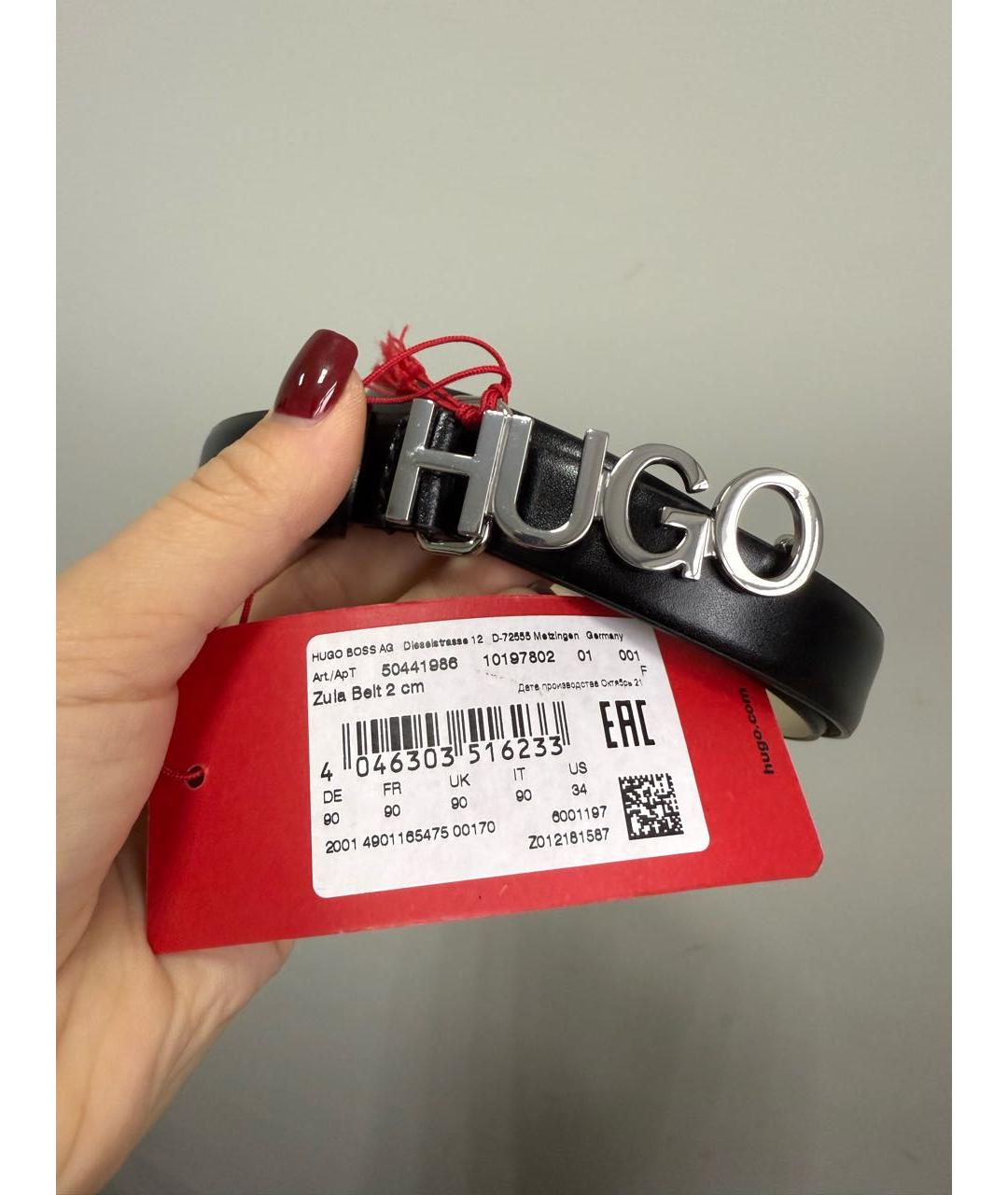 HUGO Черный кожаный ремень, фото 5