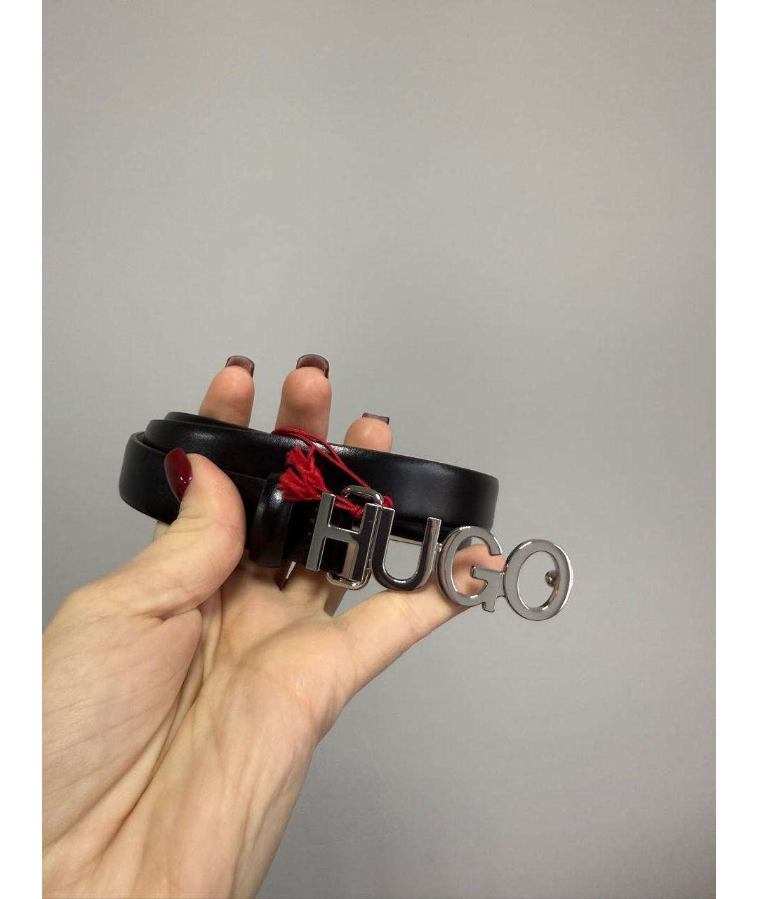 HUGO Черный кожаный ремень, фото 2