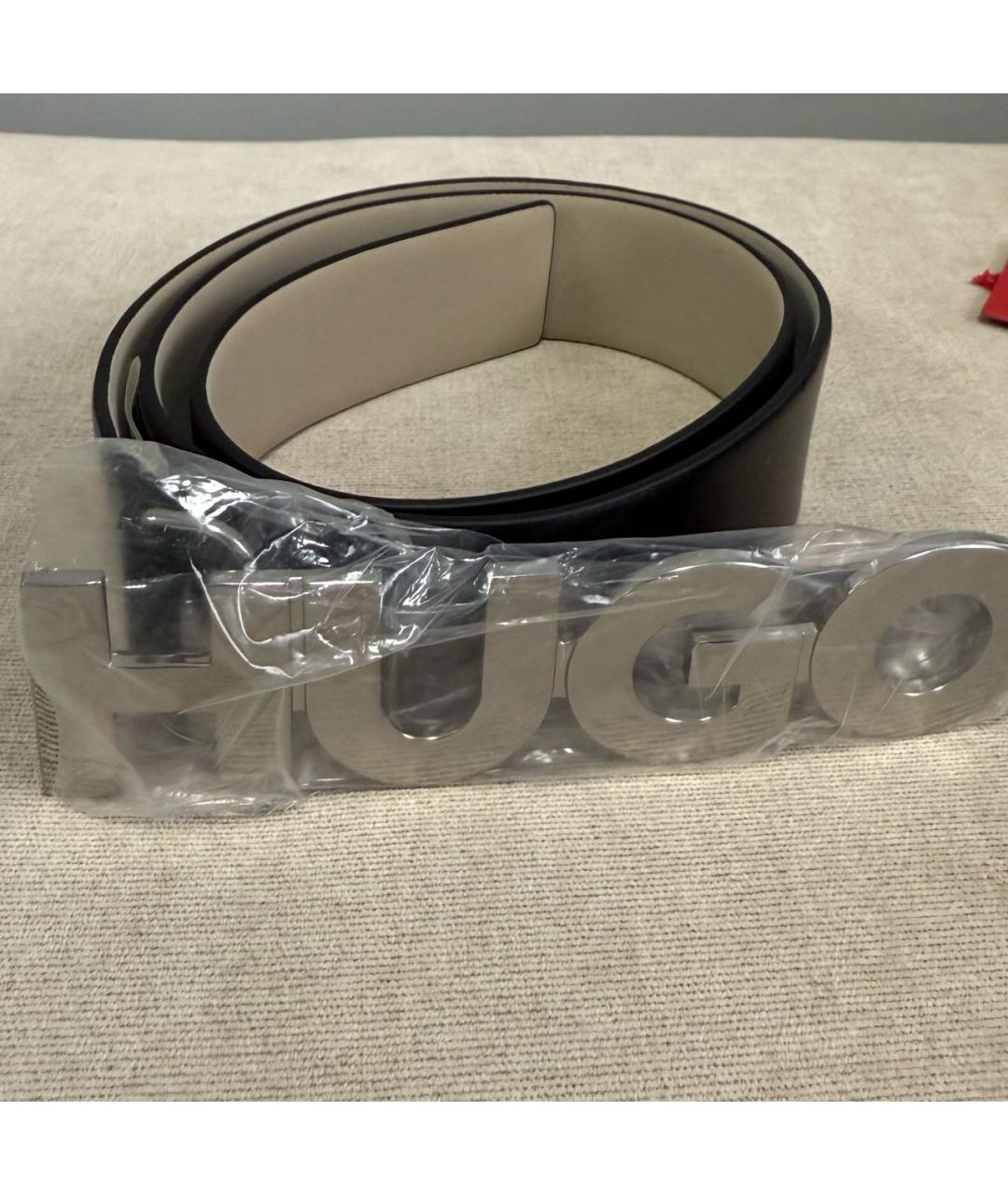 HUGO Черный кожаный ремень, фото 5