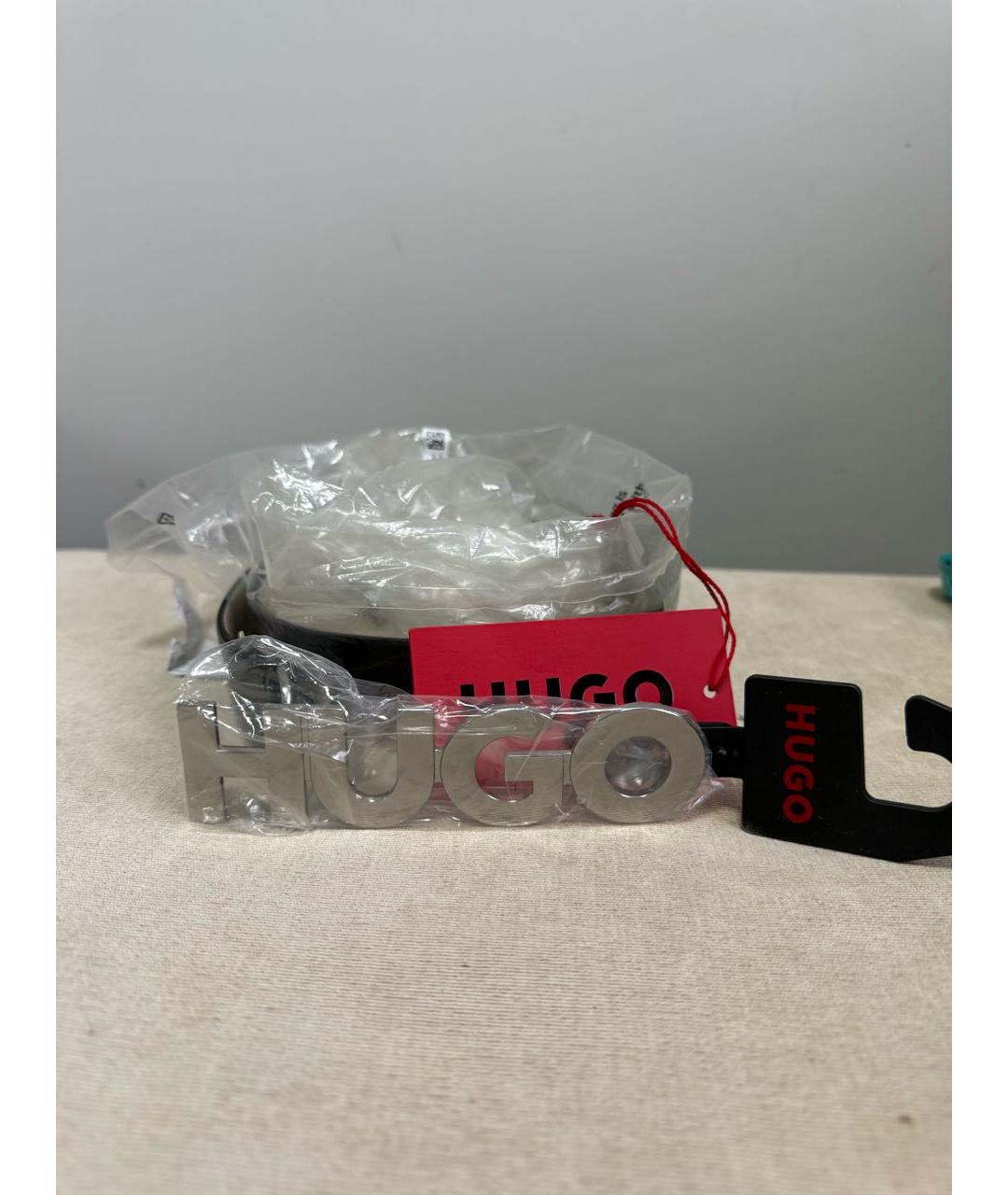 HUGO Черный кожаный ремень, фото 2