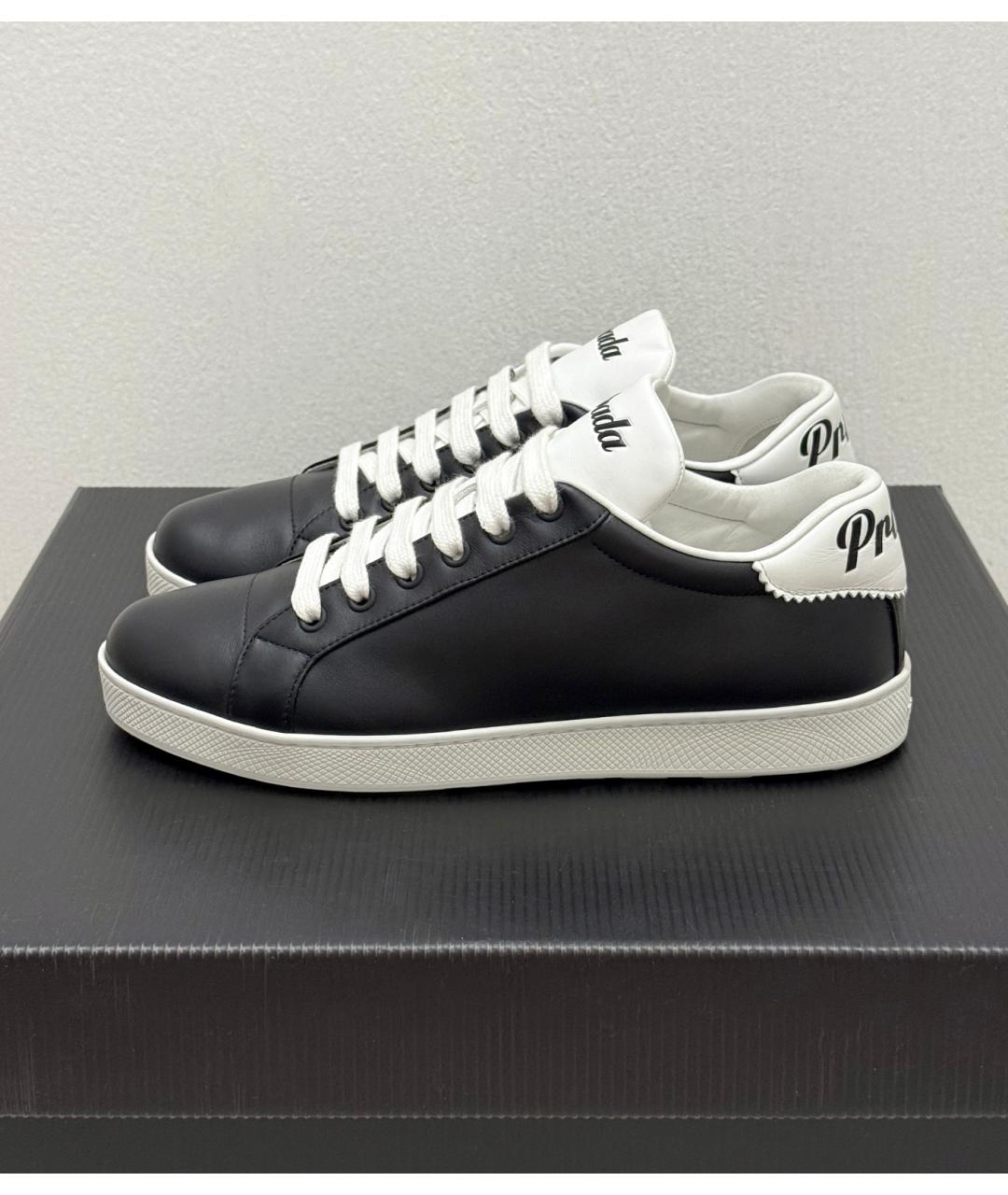 PRADA Черные кожаные низкие кроссовки / кеды, фото 7