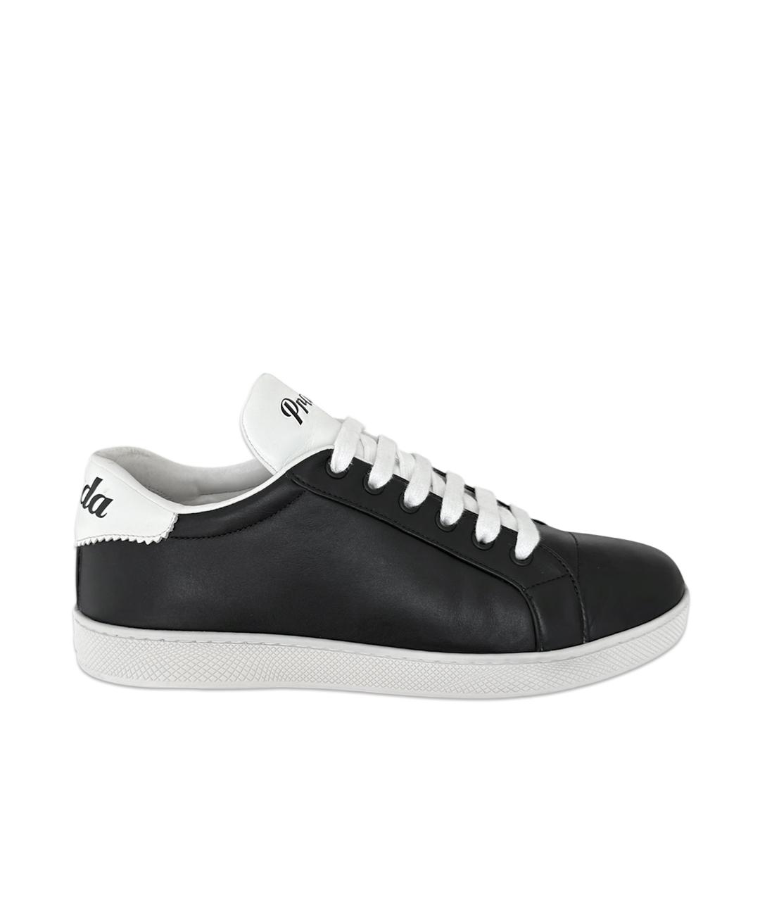 PRADA Черные кожаные низкие кроссовки / кеды, фото 1