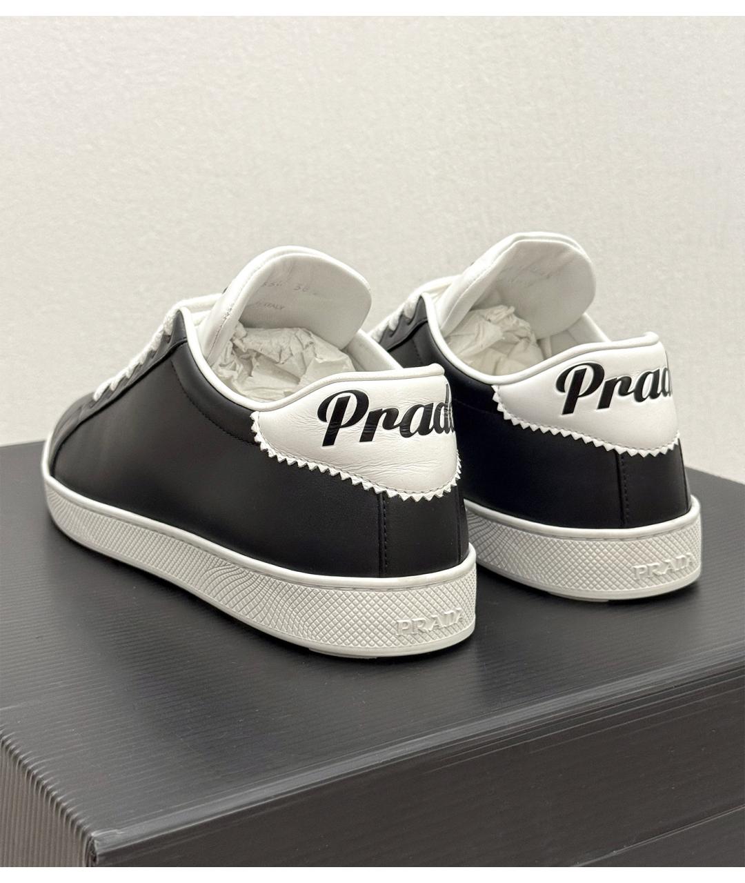 PRADA Черные кожаные низкие кроссовки / кеды, фото 4