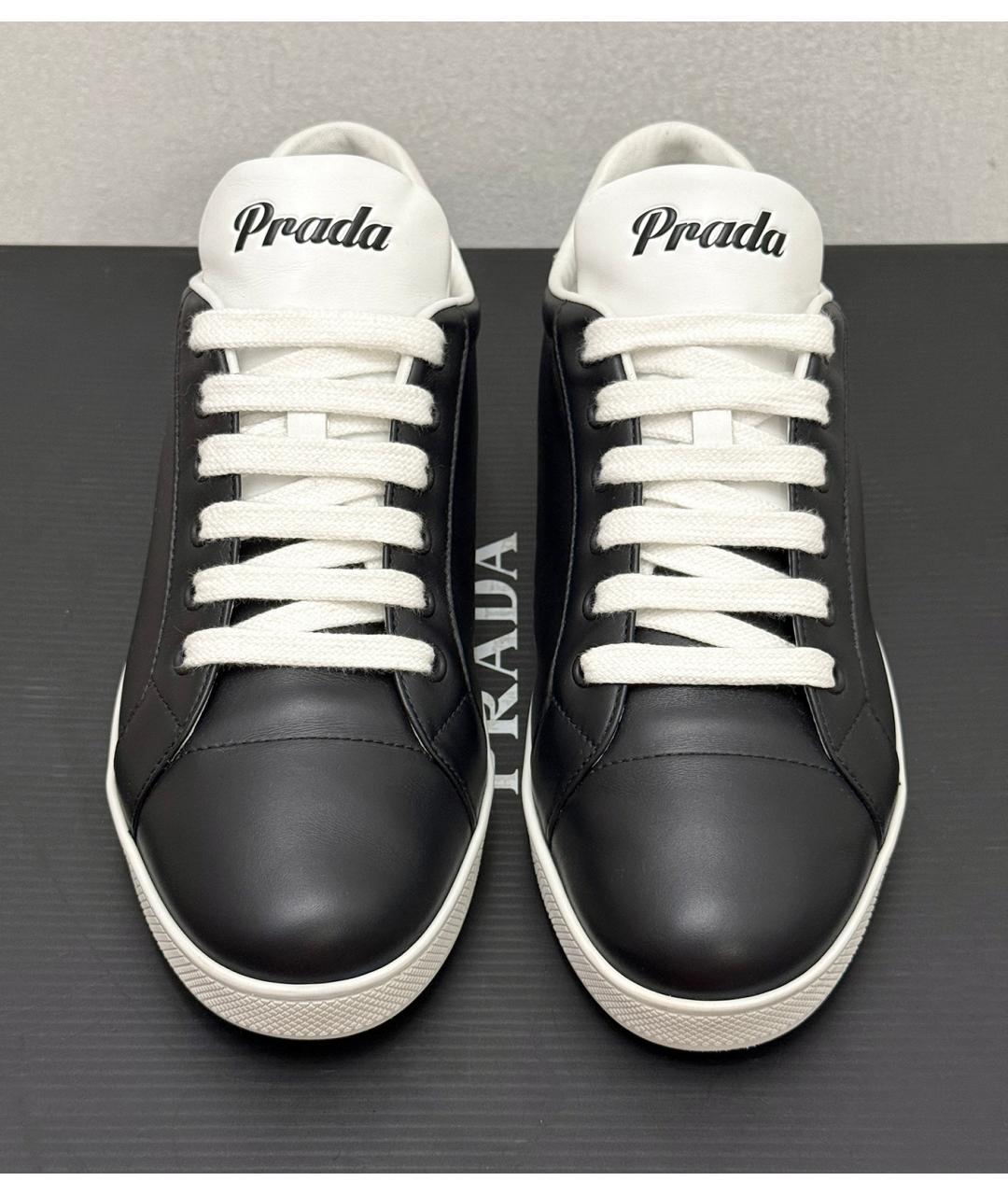 PRADA Черные кожаные низкие кроссовки / кеды, фото 3