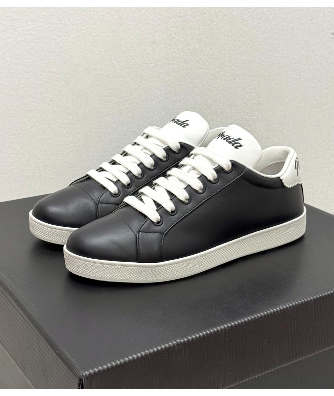 PRADA Черные кожаные низкие кроссовки / кеды, фото 2