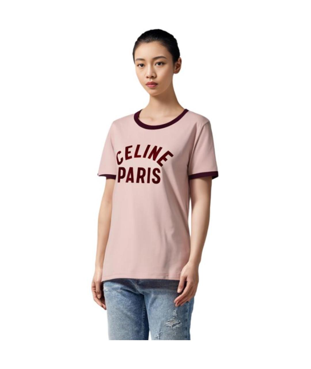 CELINE Розовая хлопковая футболка, фото 5