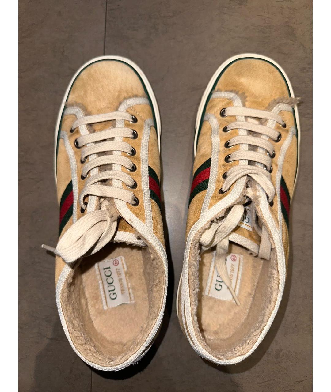 GUCCI Бежевые замшевые кеды, фото 3