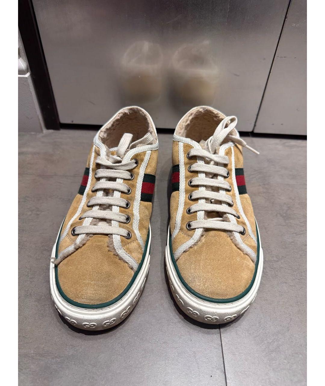 GUCCI Бежевые замшевые кеды, фото 2