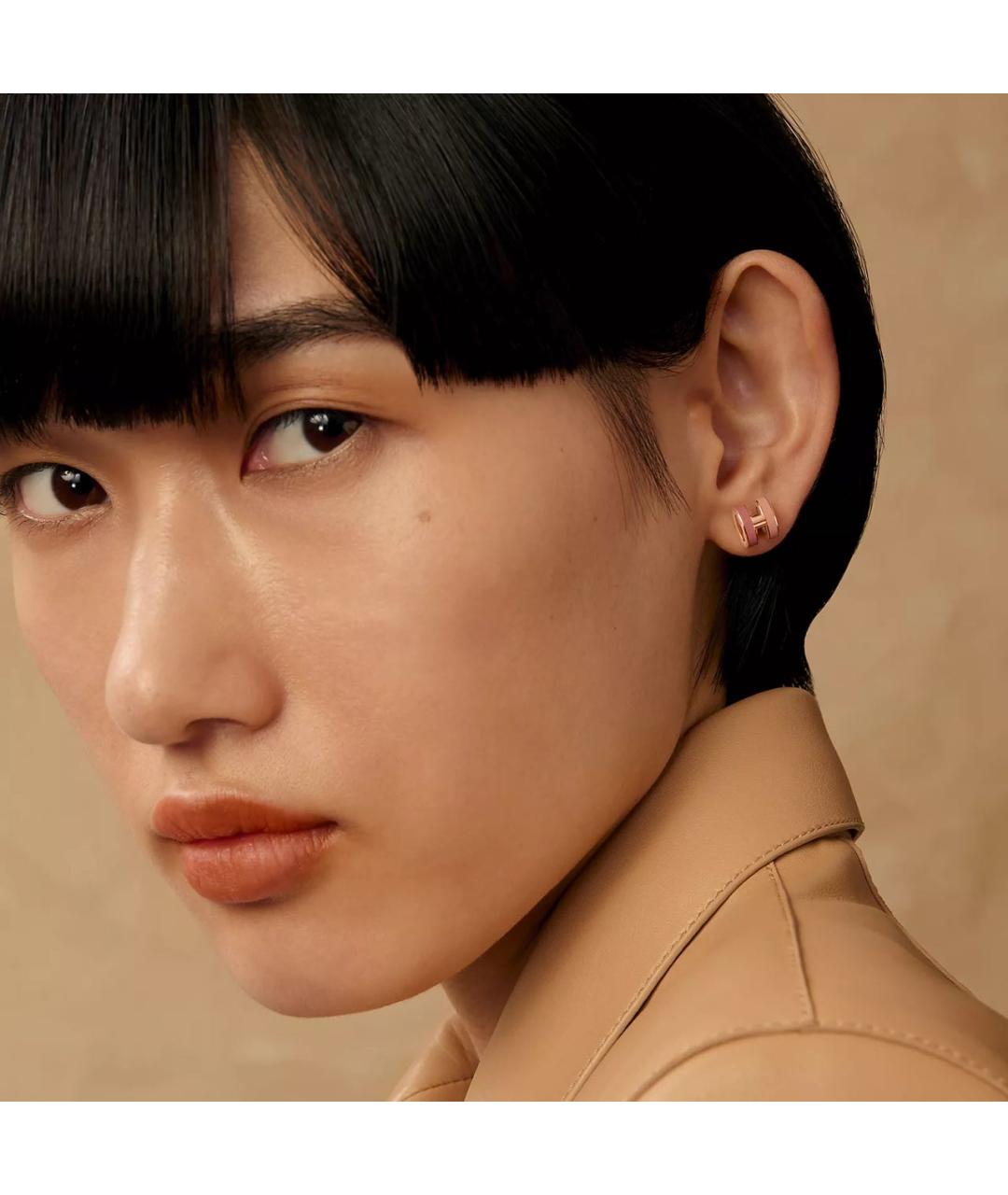 HERMES Розовые металлические серьги, фото 3