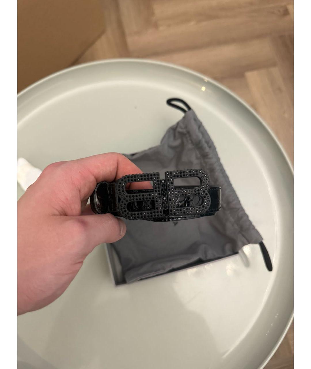 BALENCIAGA Черный кожаный ремень, фото 2