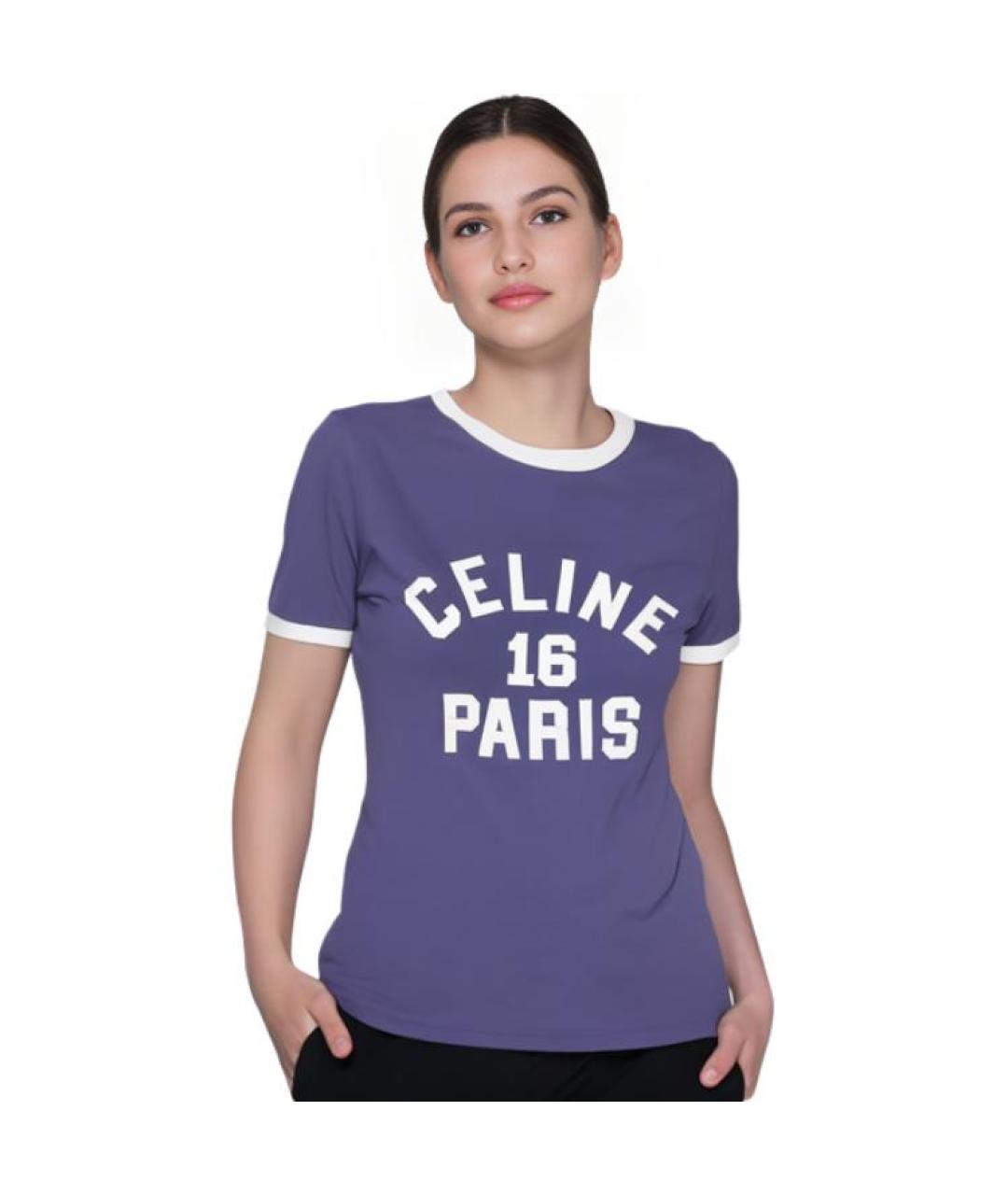 CELINE Фиолетовая хлопковая футболка, фото 5