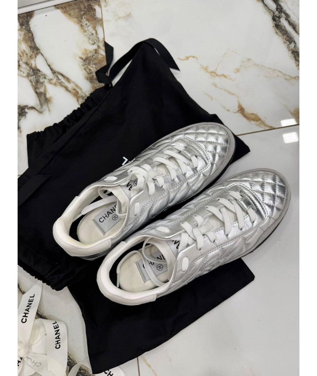 CHANEL Серебряные кожаные кеды, фото 5