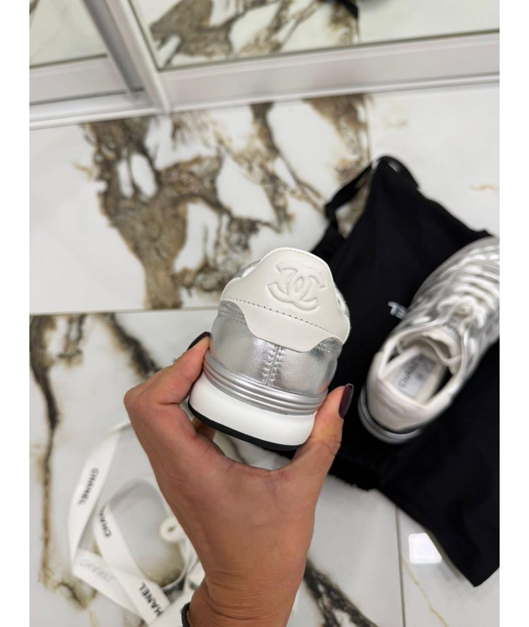 CHANEL Серебряные кожаные кеды, фото 6