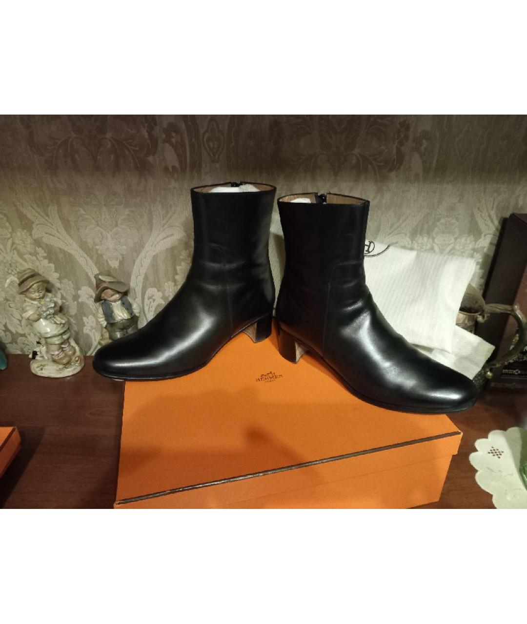 HERMES Черные кожаные полусапоги, фото 7