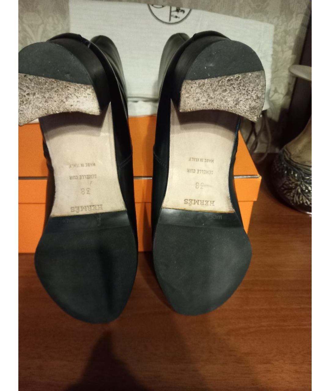 HERMES Черные кожаные полусапоги, фото 4