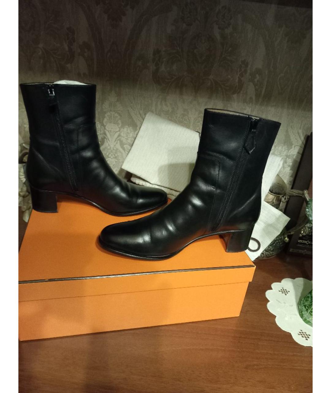 HERMES Черные кожаные полусапоги, фото 5
