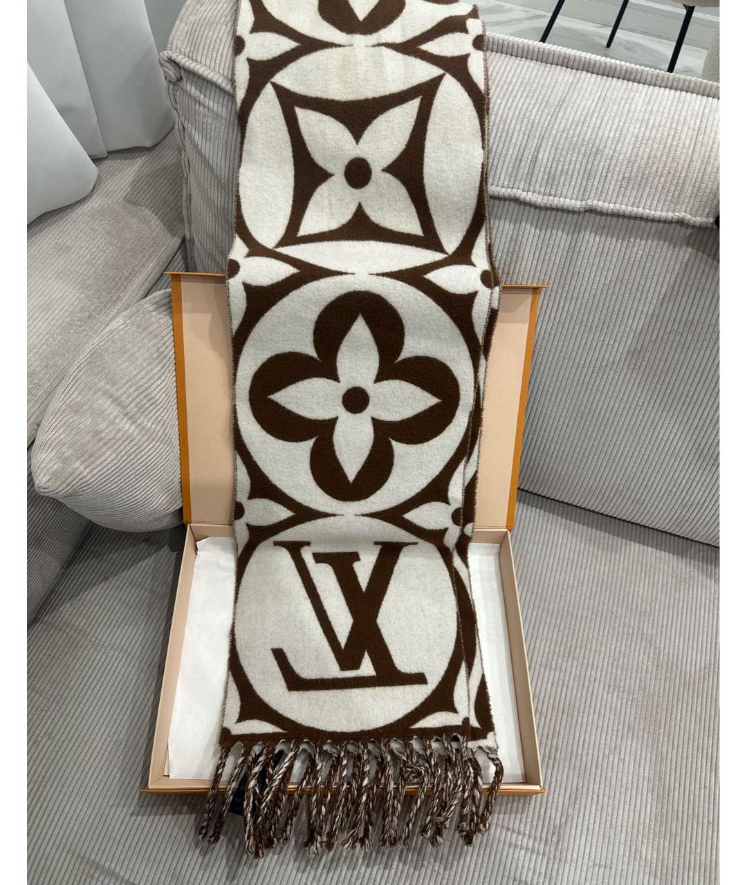 LOUIS VUITTON Коричневый шерстяной шарф, фото 3