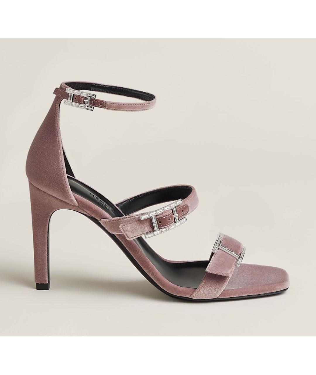 HERMES Розовые бархатные босоножки, фото 6