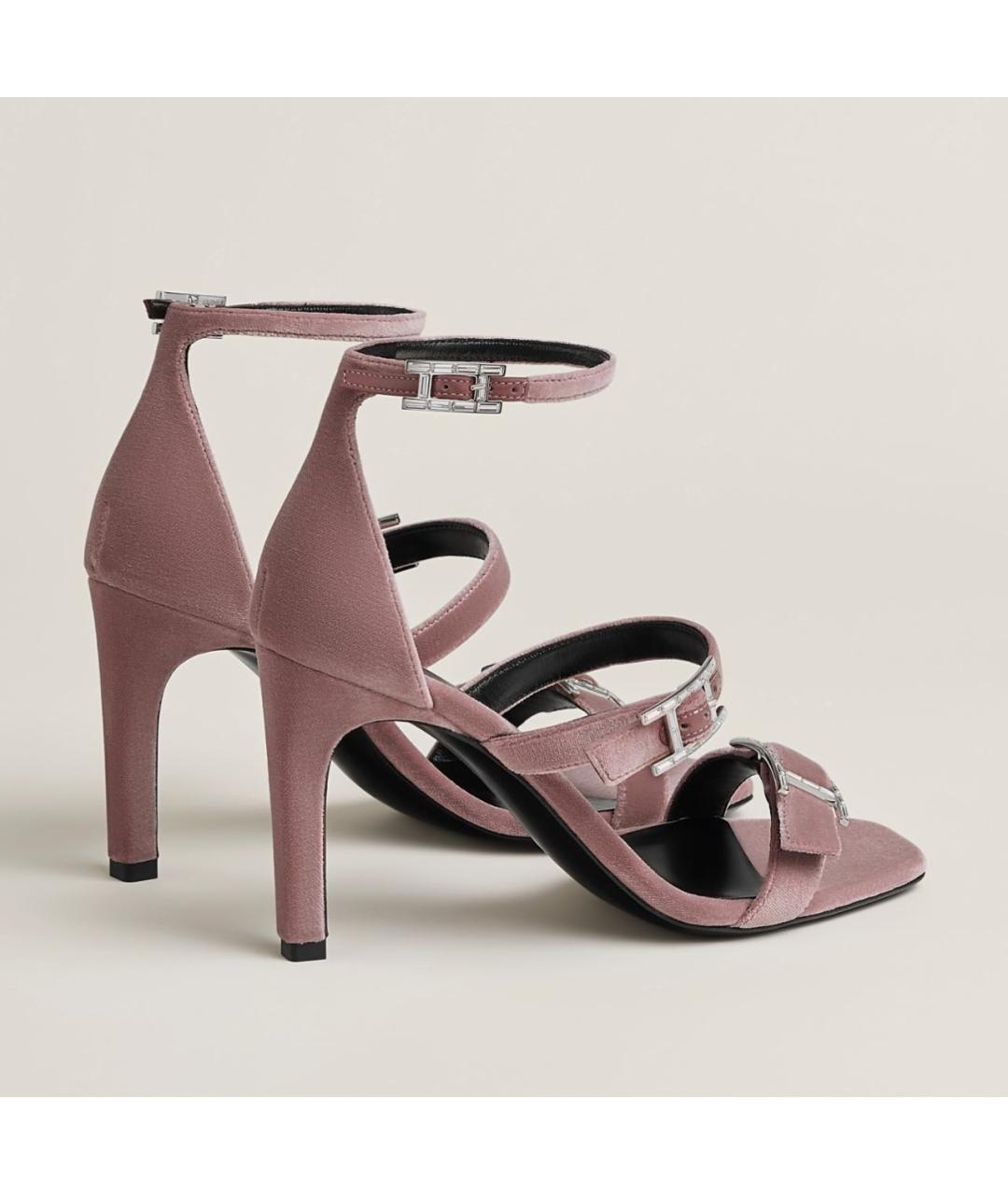 HERMES Розовые бархатные босоножки, фото 4