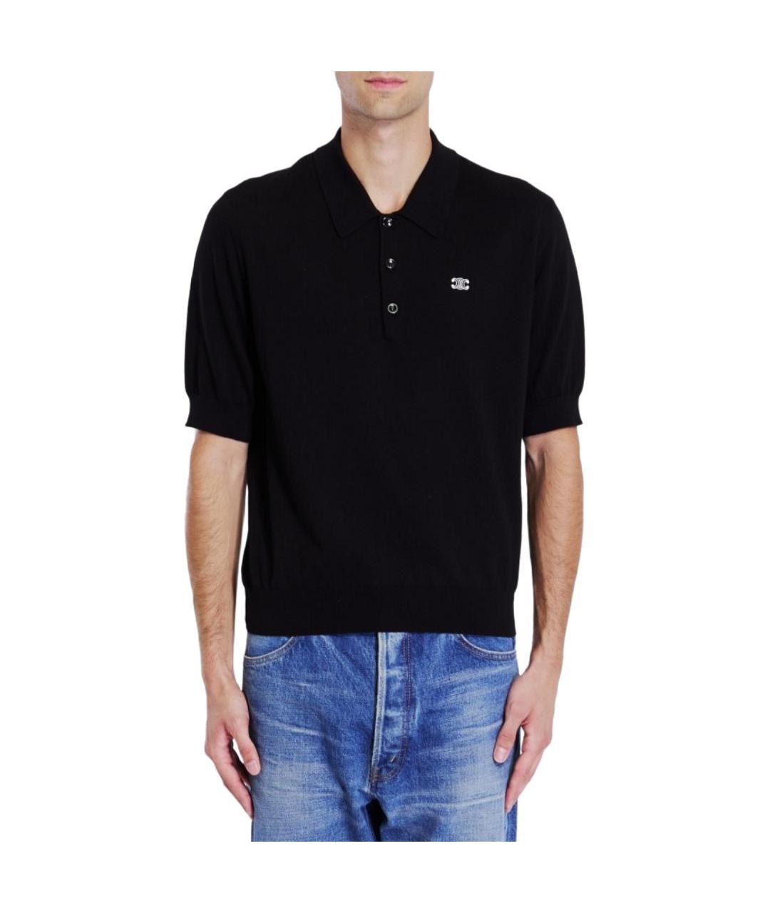 CELINE Черное хлопковое поло с коротким рукавом, фото 3