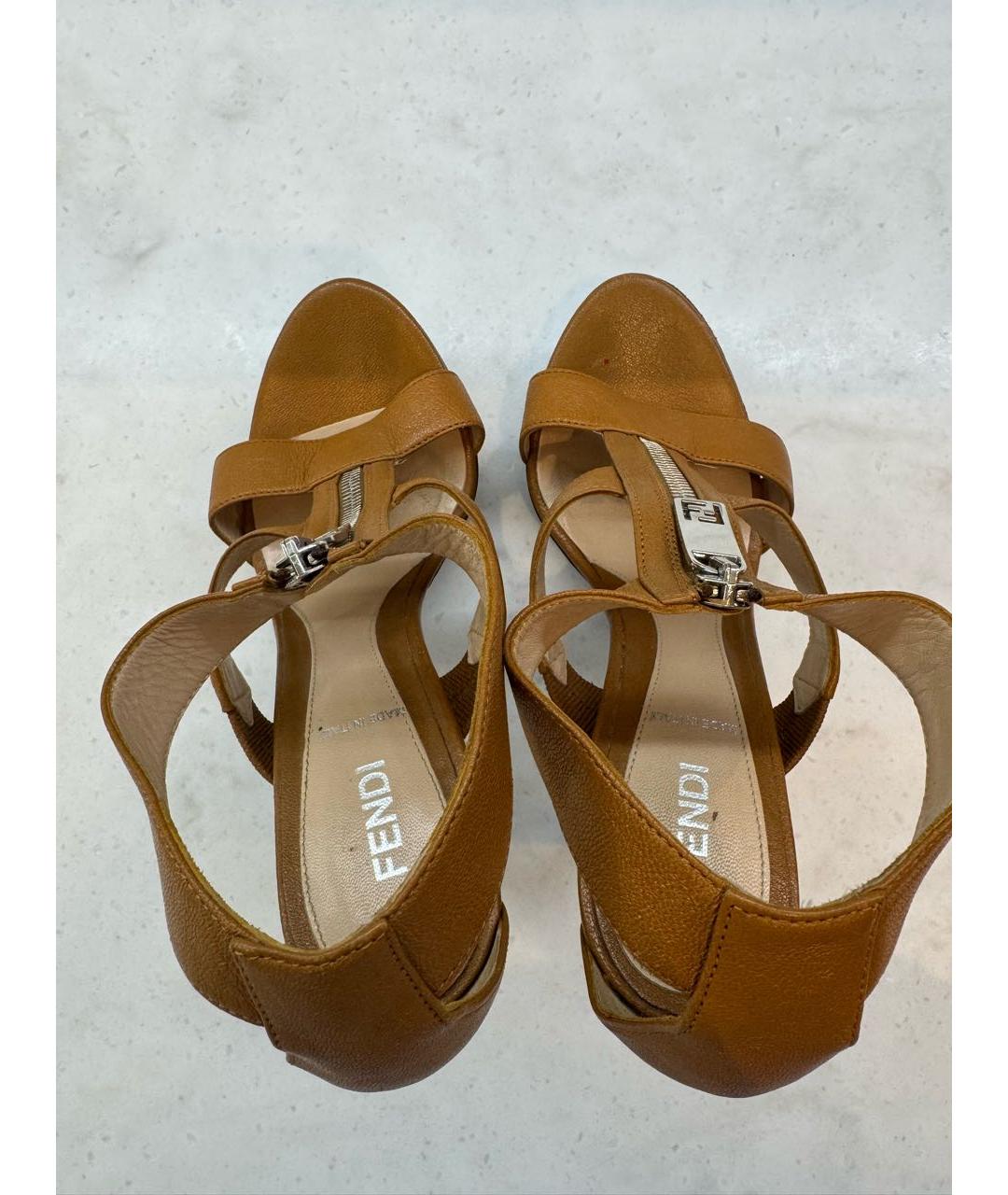 FENDI Коричневые кожаные босоножки, фото 3