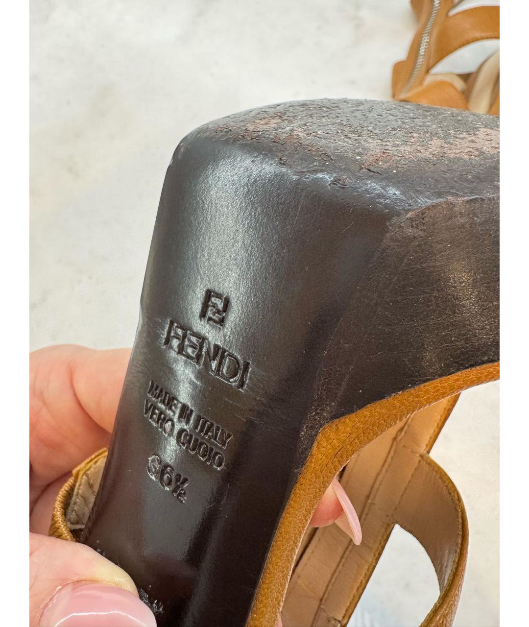 FENDI Коричневые кожаные босоножки, фото 5