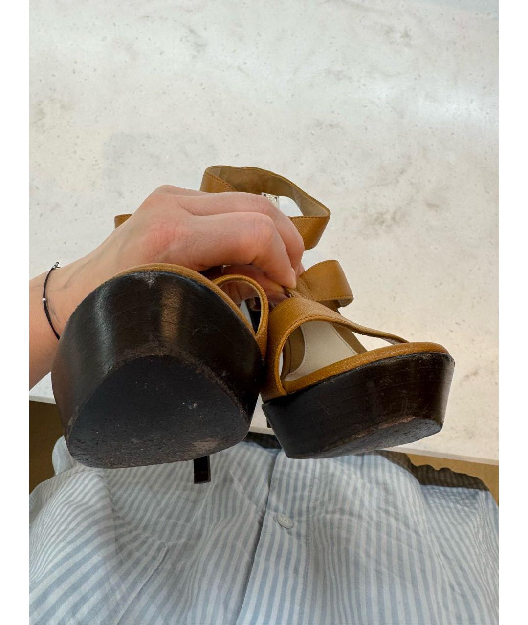 FENDI Коричневые кожаные босоножки, фото 7
