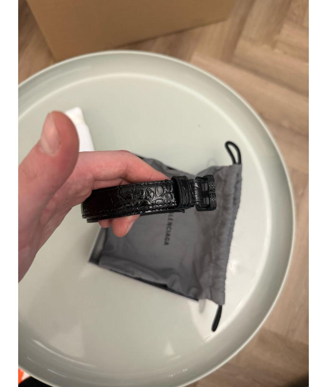 BALENCIAGA Черный кожаный ремень, фото 3