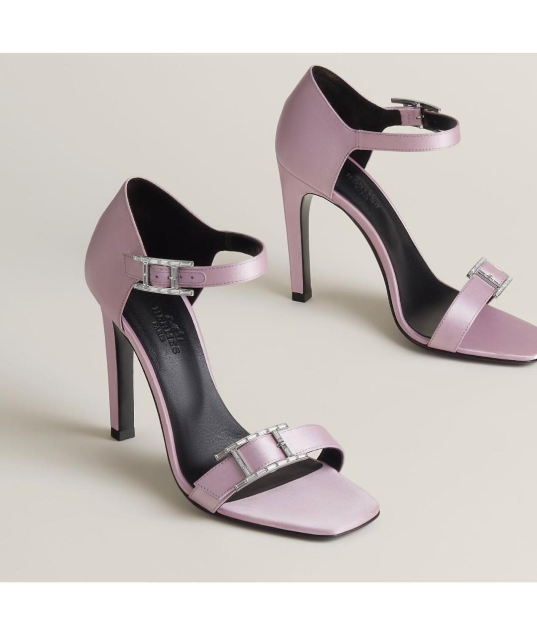 HERMES Розовые текстильные босоножки, фото 2