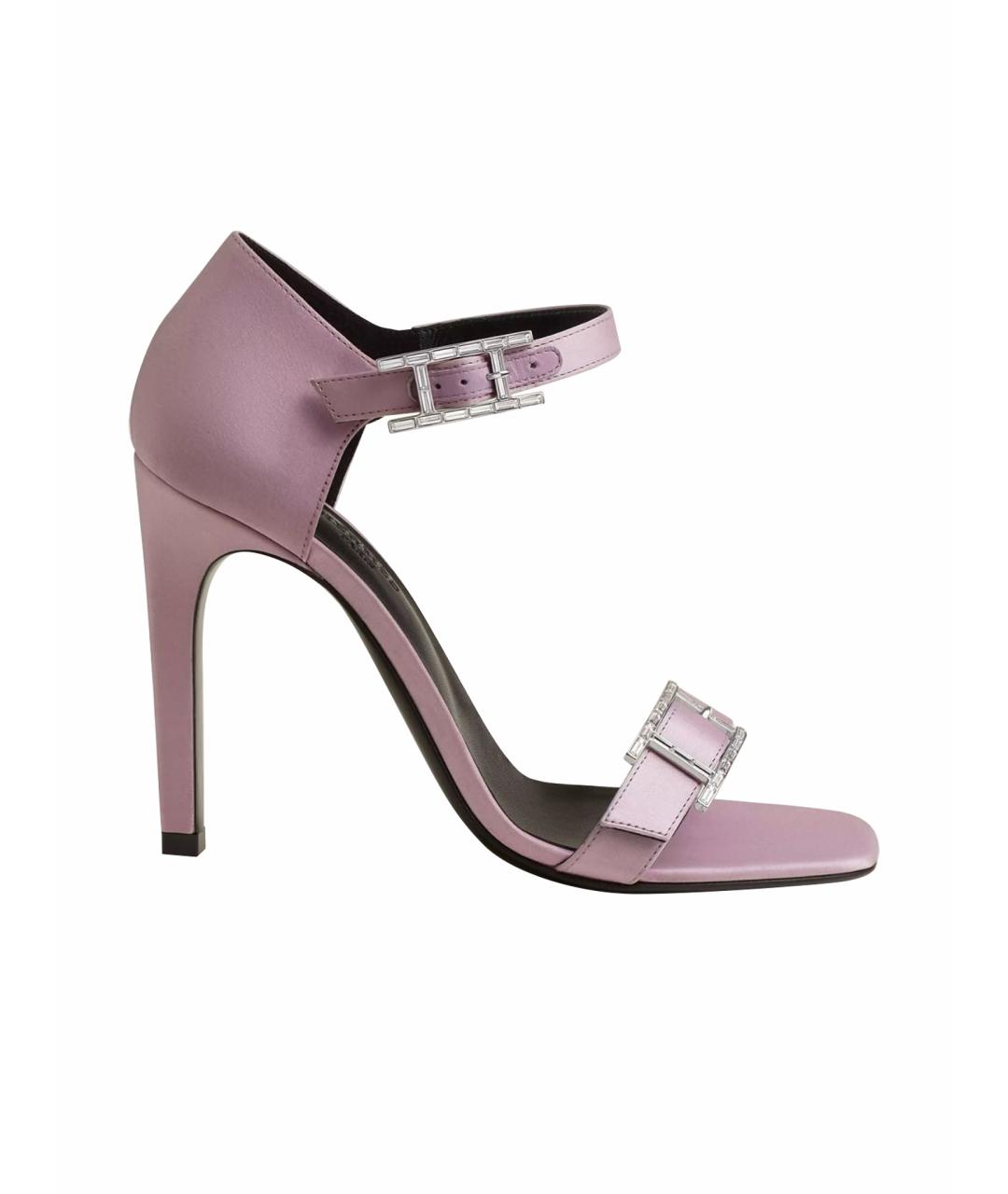 HERMES Розовые текстильные босоножки, фото 1