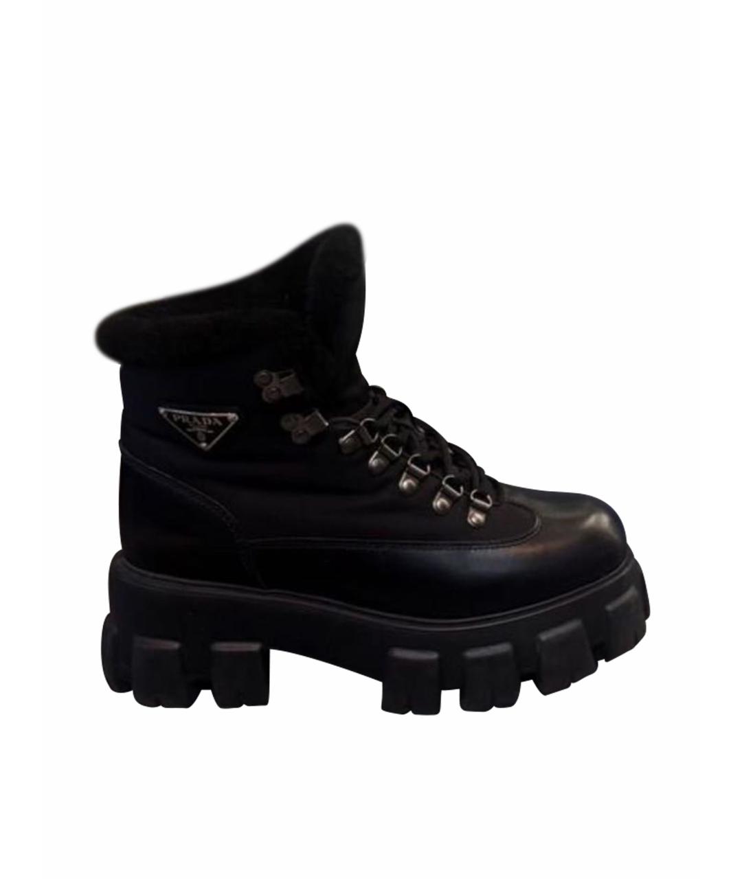 PRADA Черные кожаные ботинки, фото 1