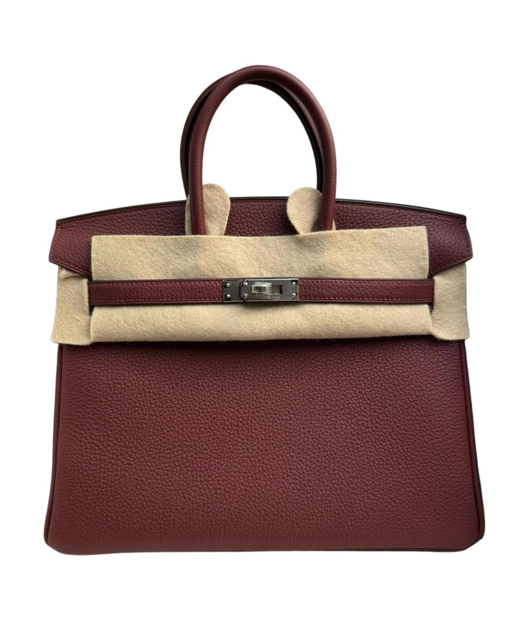 HERMES Бордовая кожаная сумка с короткими ручками, фото 1