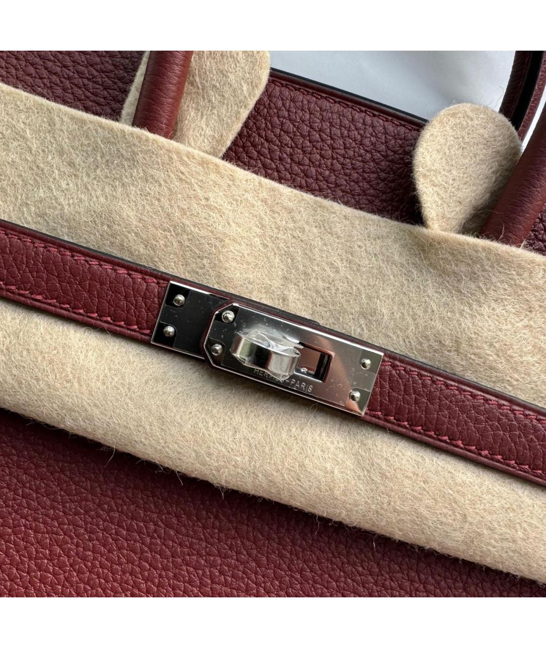 HERMES Бордовая кожаная сумка с короткими ручками, фото 2