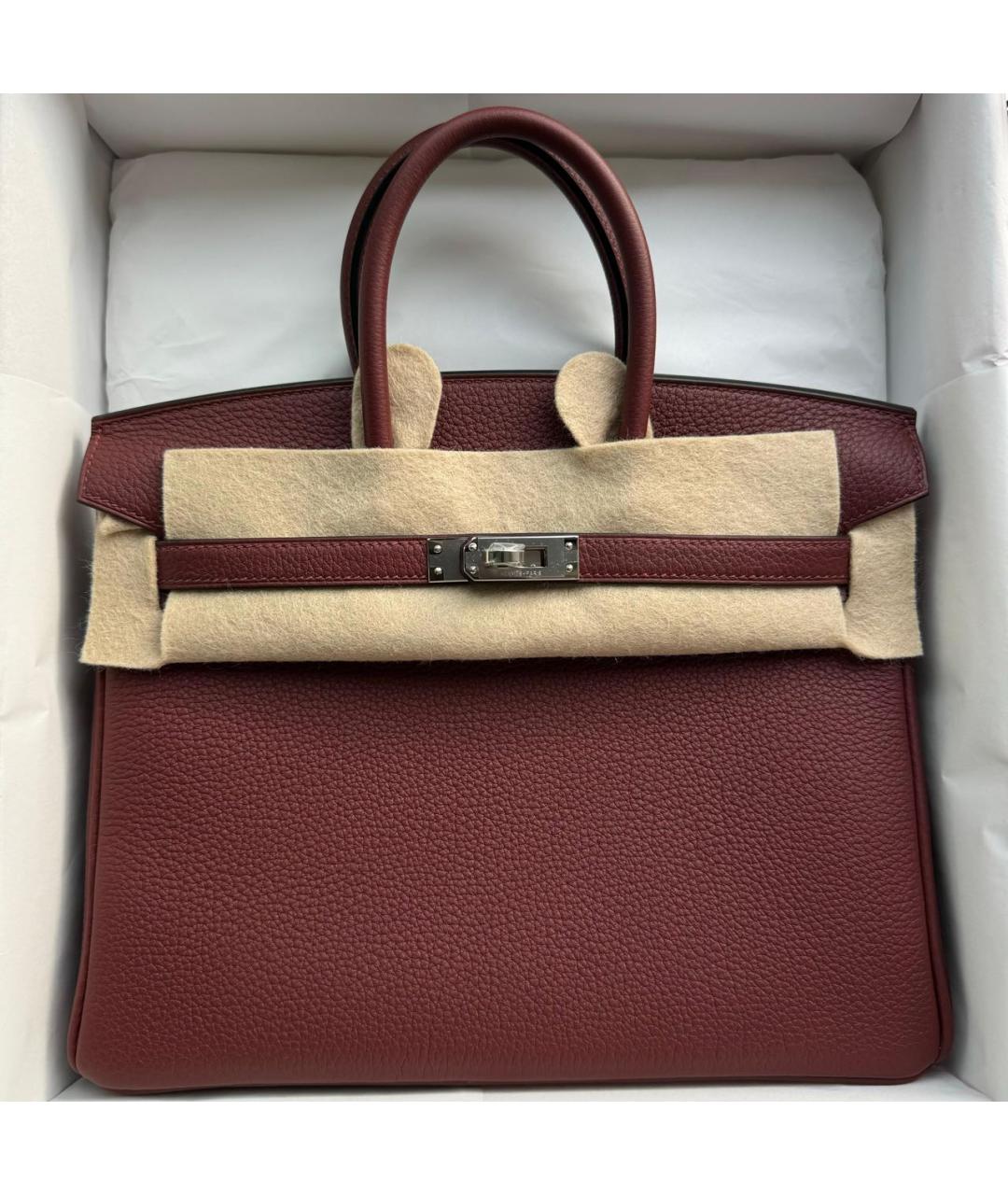 HERMES Бордовая кожаная сумка с короткими ручками, фото 4