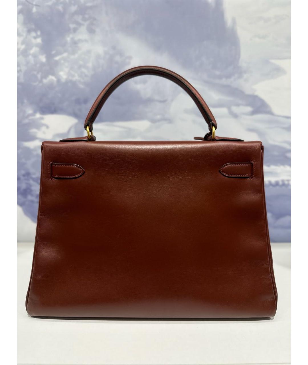 HERMES Бордовая кожаная сумка с короткими ручками, фото 3