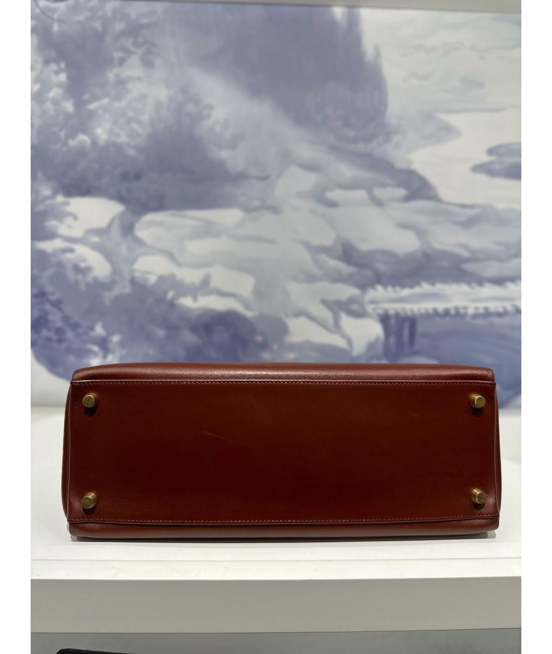 HERMES Бордовая кожаная сумка с короткими ручками, фото 5