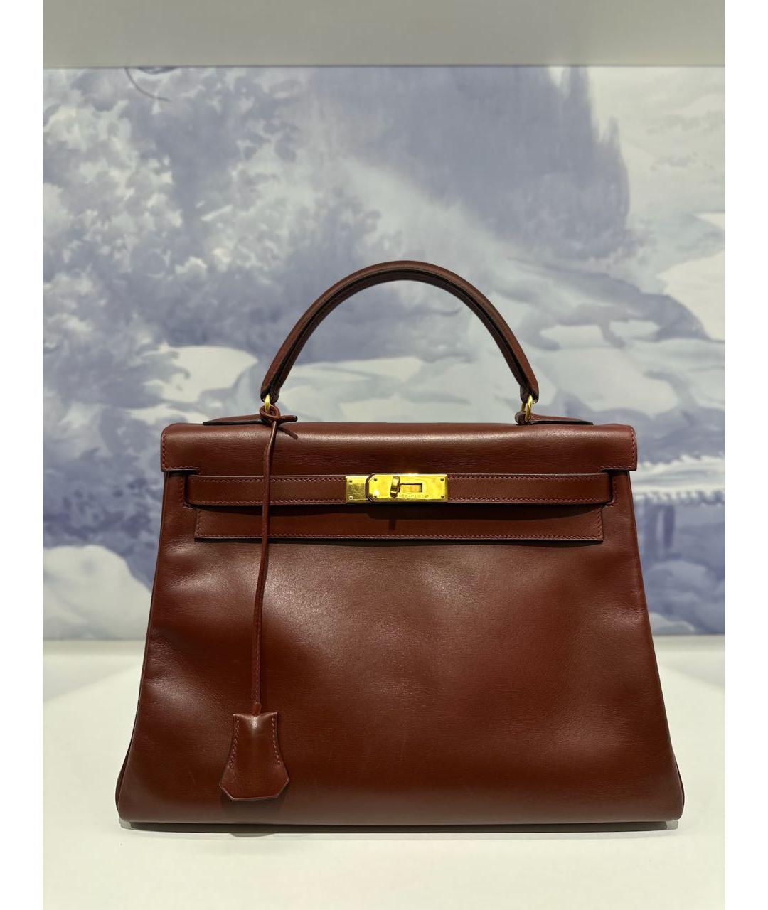 HERMES Бордовая кожаная сумка с короткими ручками, фото 6