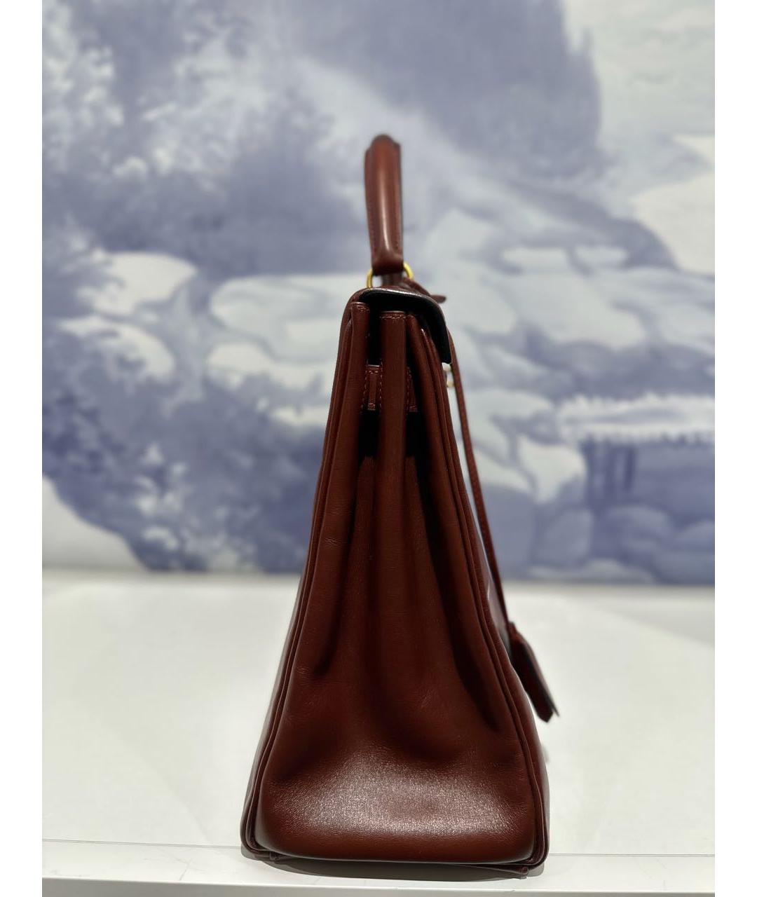 HERMES Бордовая кожаная сумка с короткими ручками, фото 4