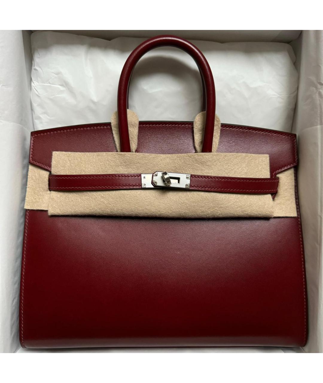 HERMES Бордовая кожаная сумка с короткими ручками, фото 4