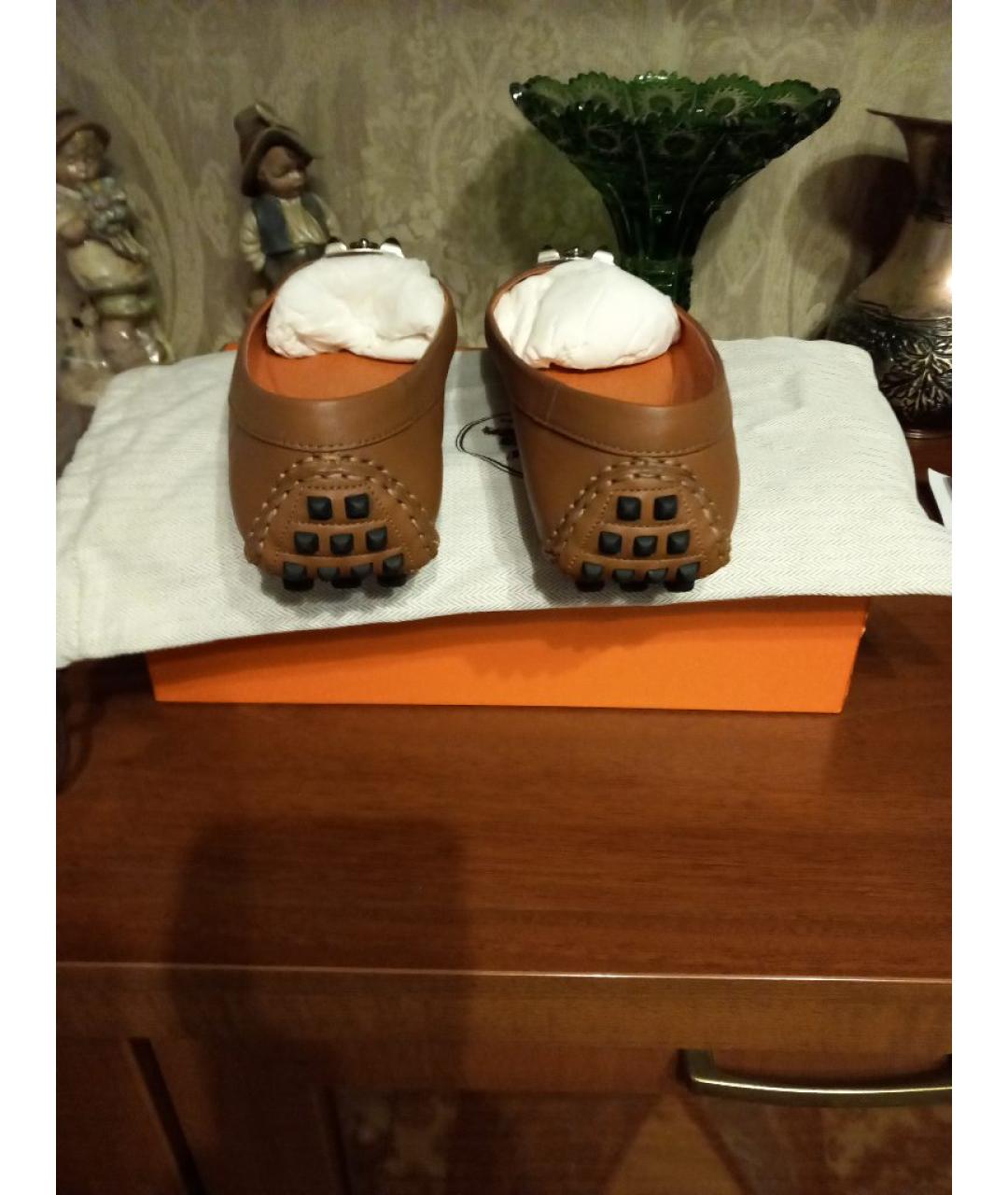 HERMES Горчичные кожаные балетки, фото 3