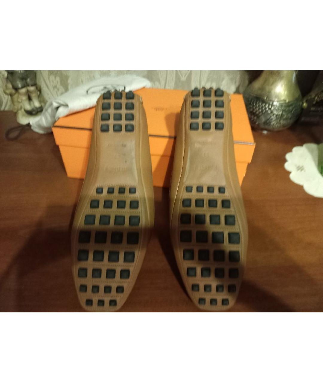 HERMES Горчичные кожаные балетки, фото 4